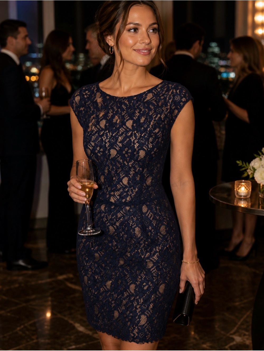 VENUS Midnight Blue Floral Lace Dress